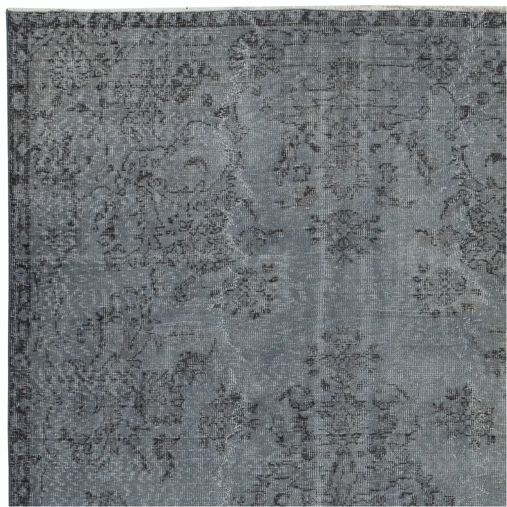Vintage Wool Area Rug Overdyed in Gray for Modern Interiors. Handmade in Turkey