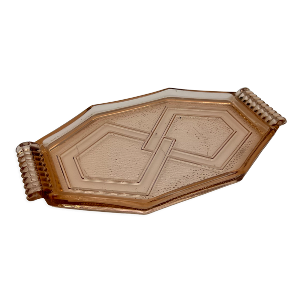 Plateau art déco en verre rose avec poignée — Beyit