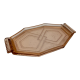 Art deco tray in pink glass with handle