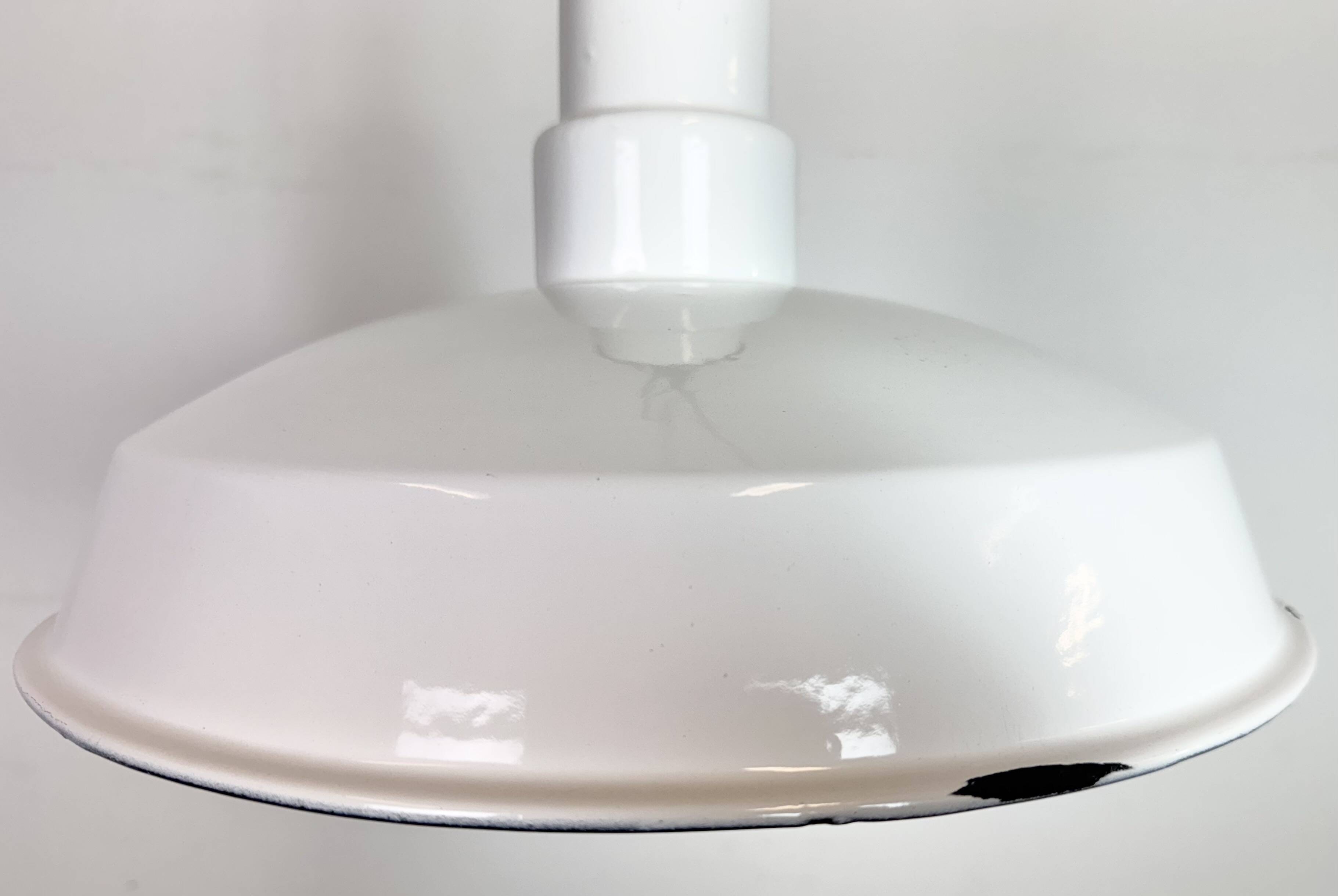 Industrial White Enamel Factory Pendant Lamp, 1960s