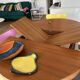 Butterfly table in teak with 2 extensions.