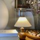 Lampe bois, câble tissu, abat-jour coton