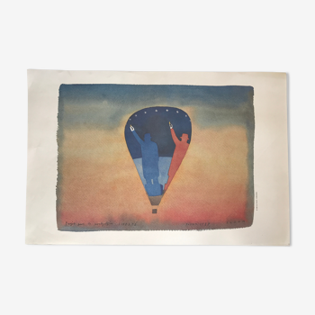 Affiche jean-michel folon projet pour la montgolfière liberté, 1989