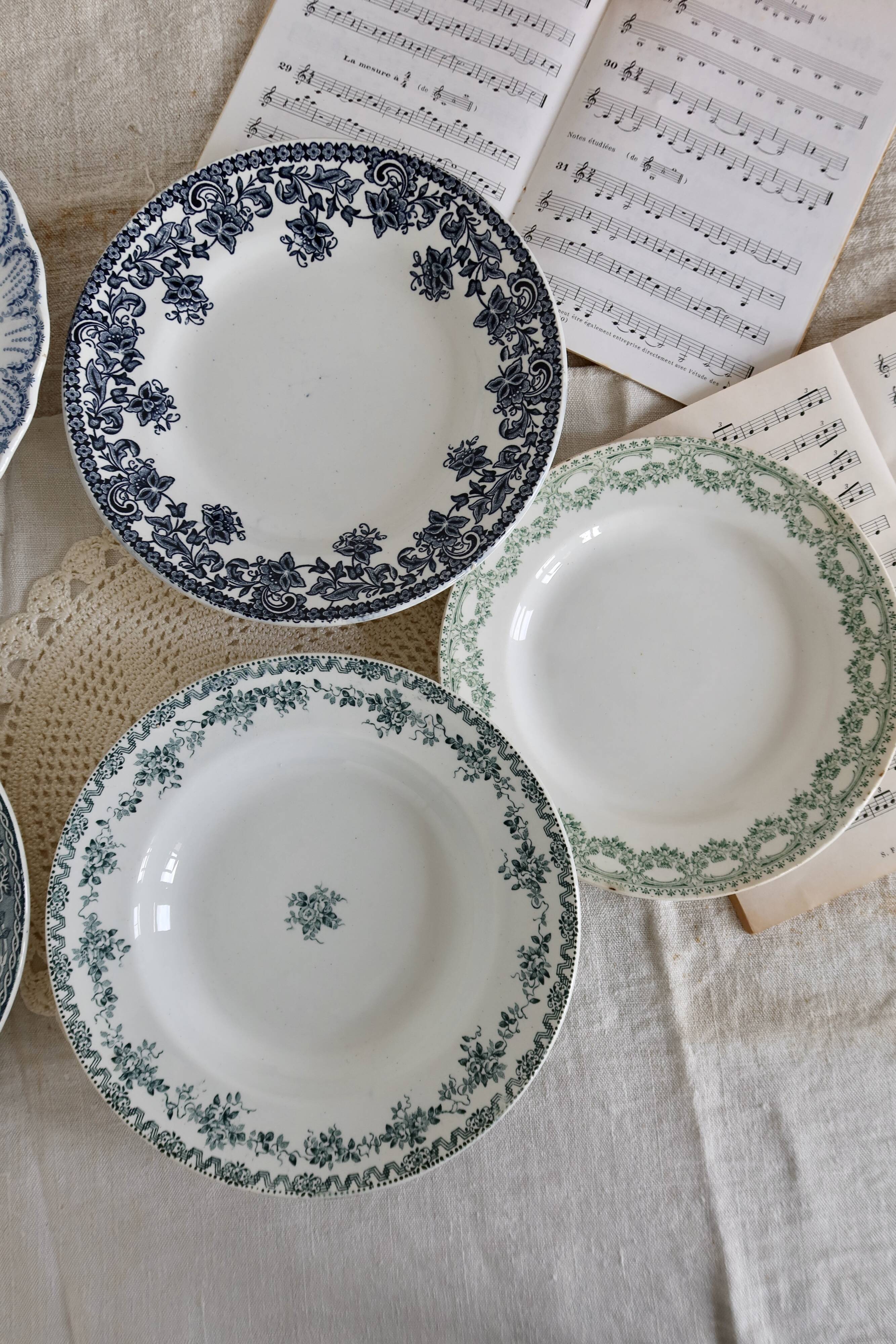 6 mismatched vintage iron earthenware plates