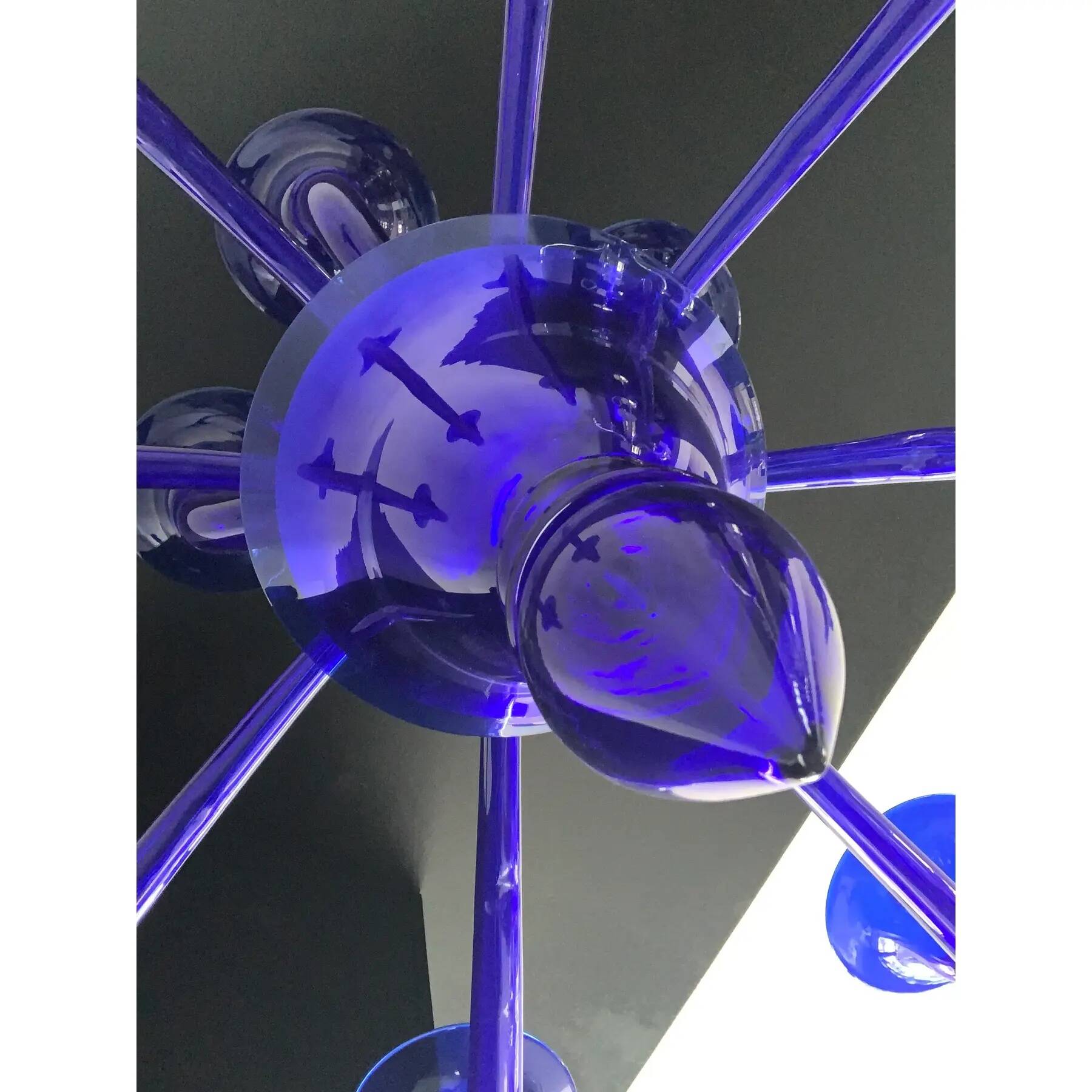 Blue Glass Chandelier, Contemporary, Attributed to Murano