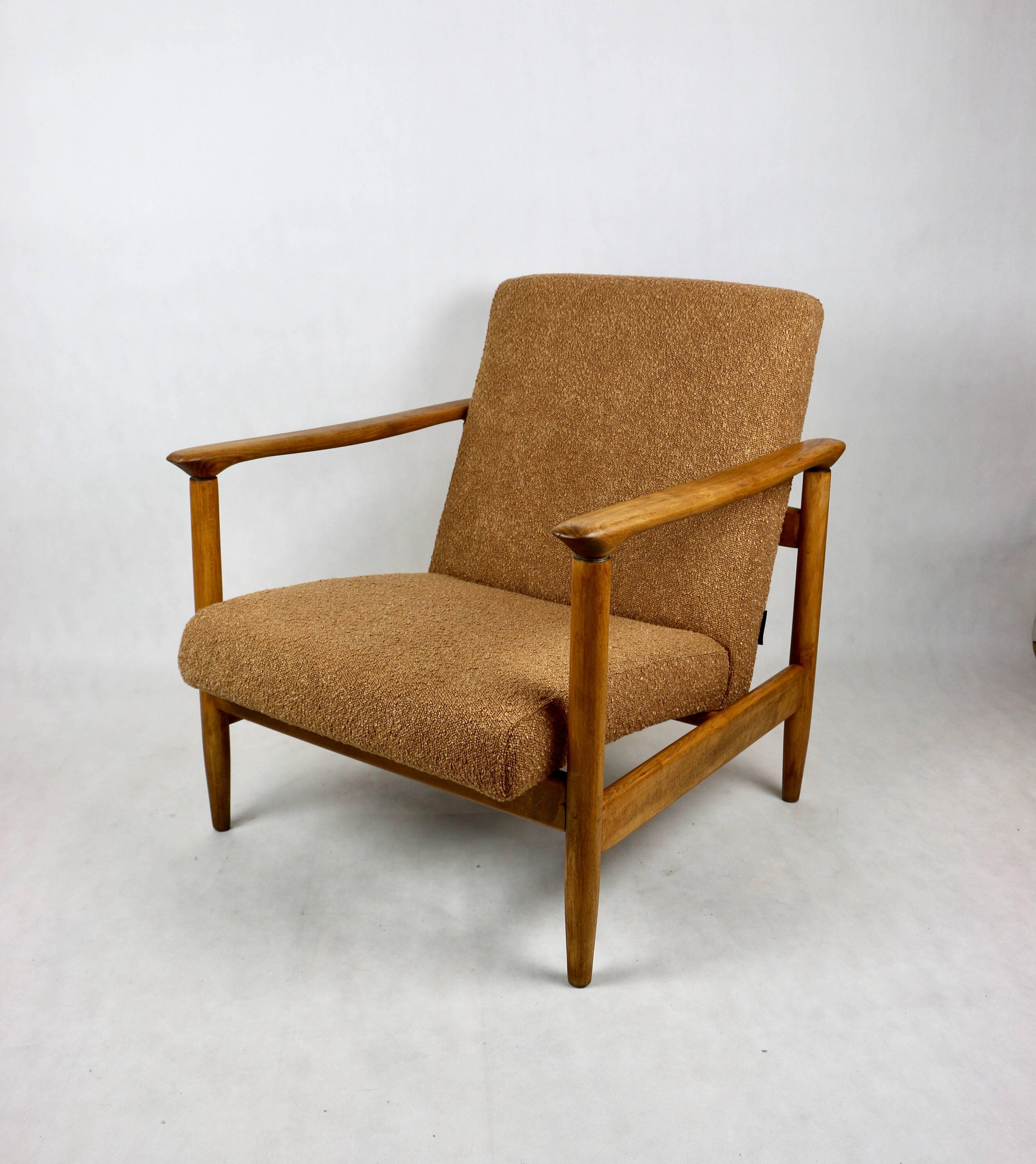 GFM-142 Armchair in Coral Gold Bouclé attributed to Edmund Homa, 1970s