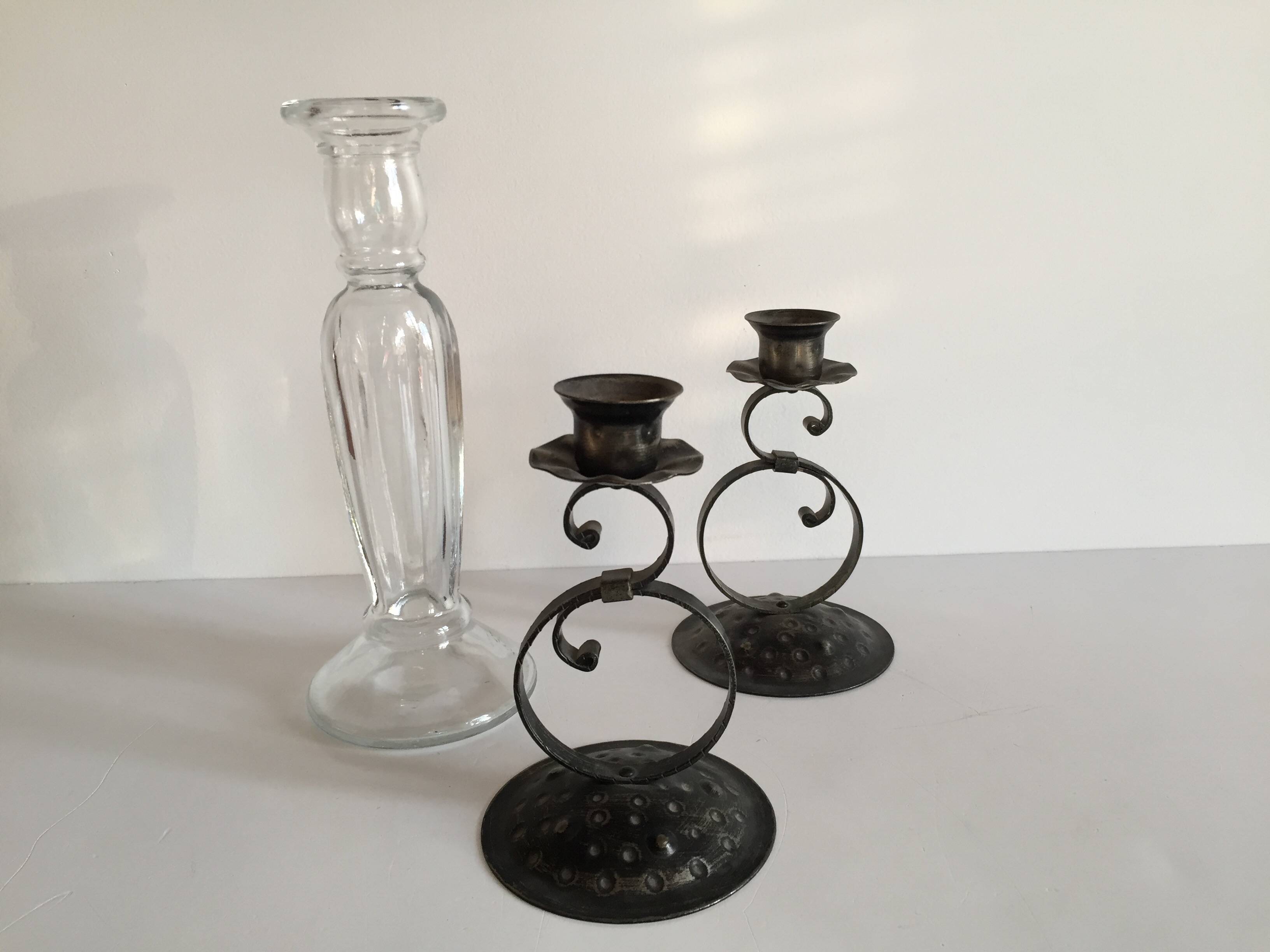 Bougeoirs verre et métal vintage