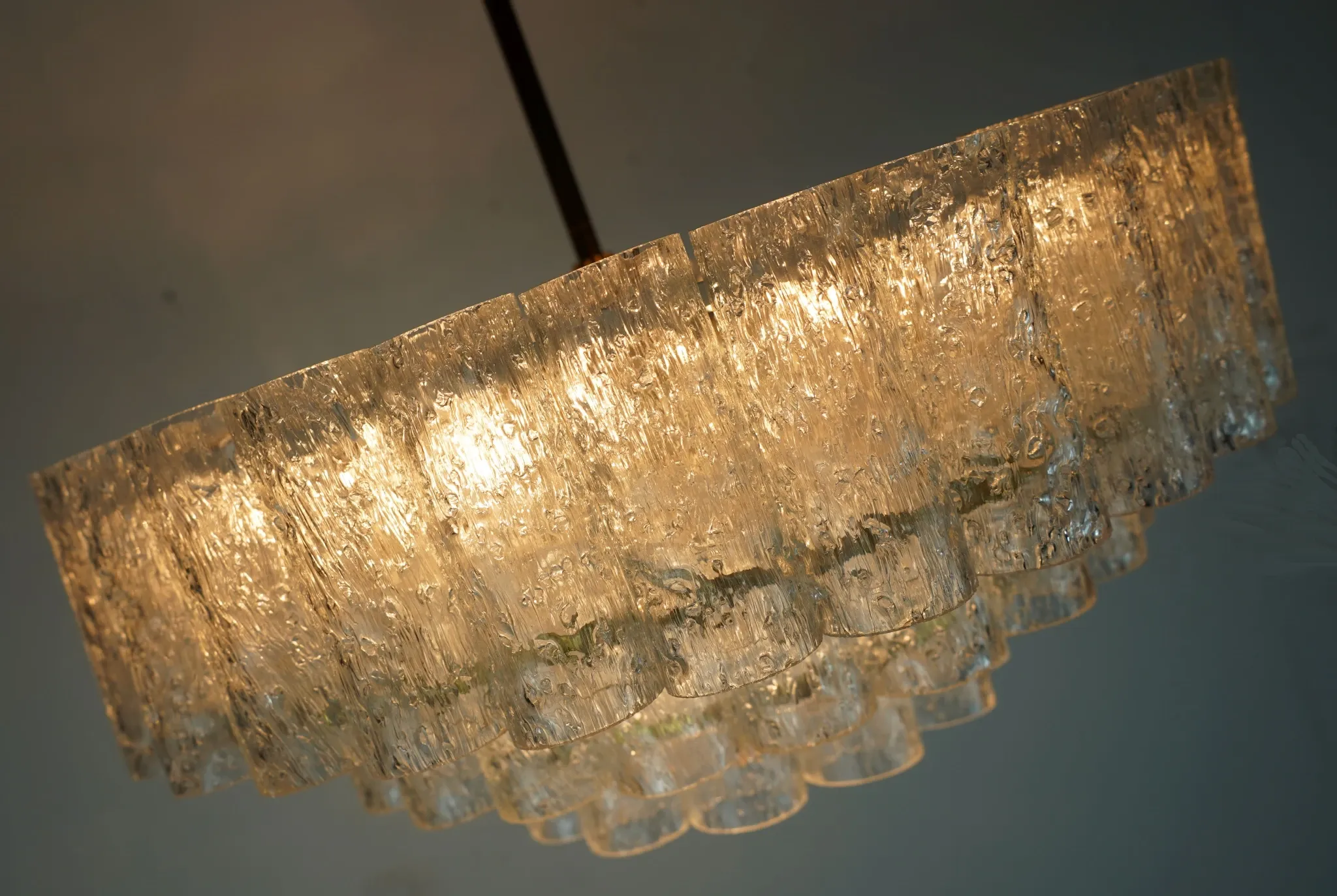 1960s vintage mid century doria ice glass CHANDELIER with 63 glass tubes
