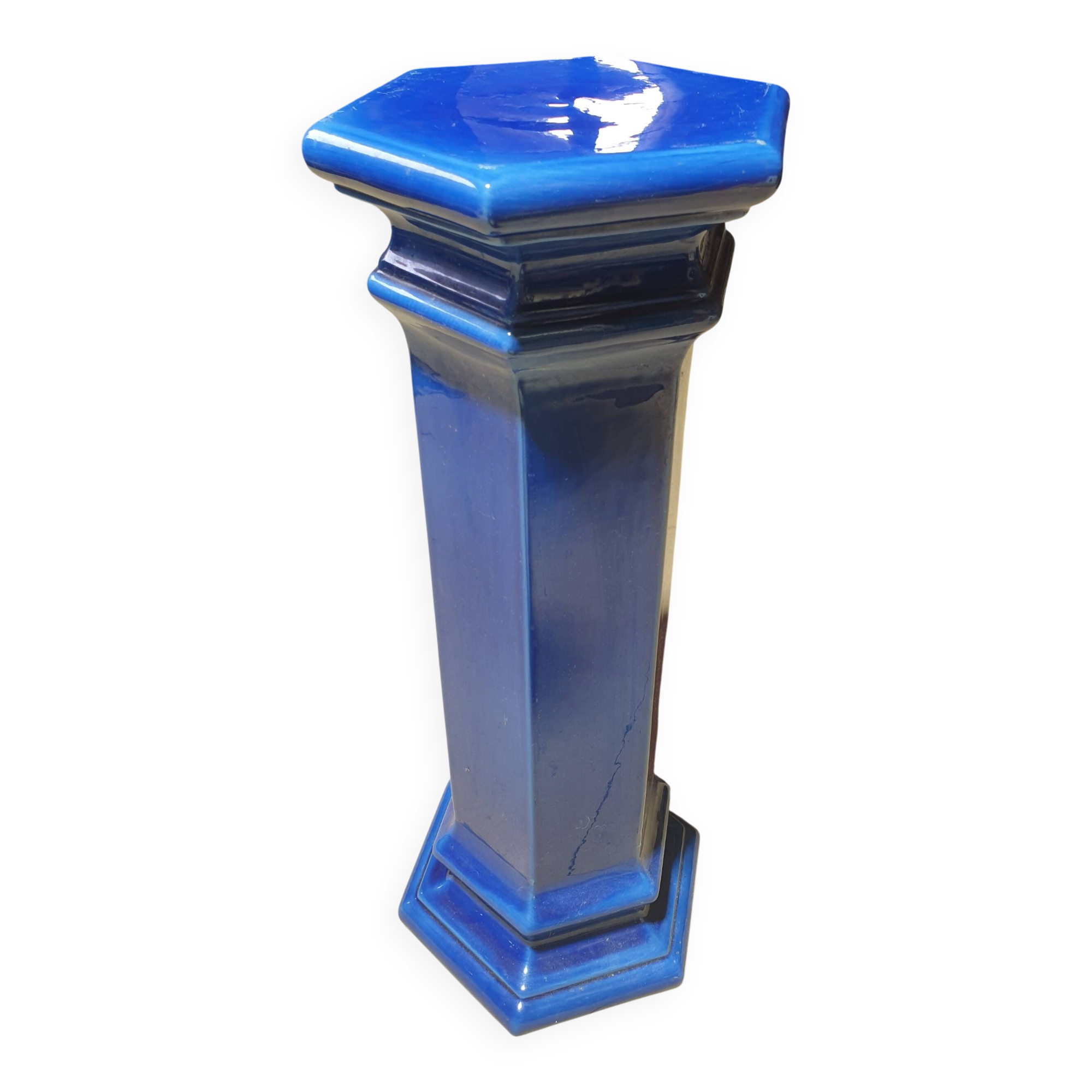 Sellette - colonne en faïence bleue