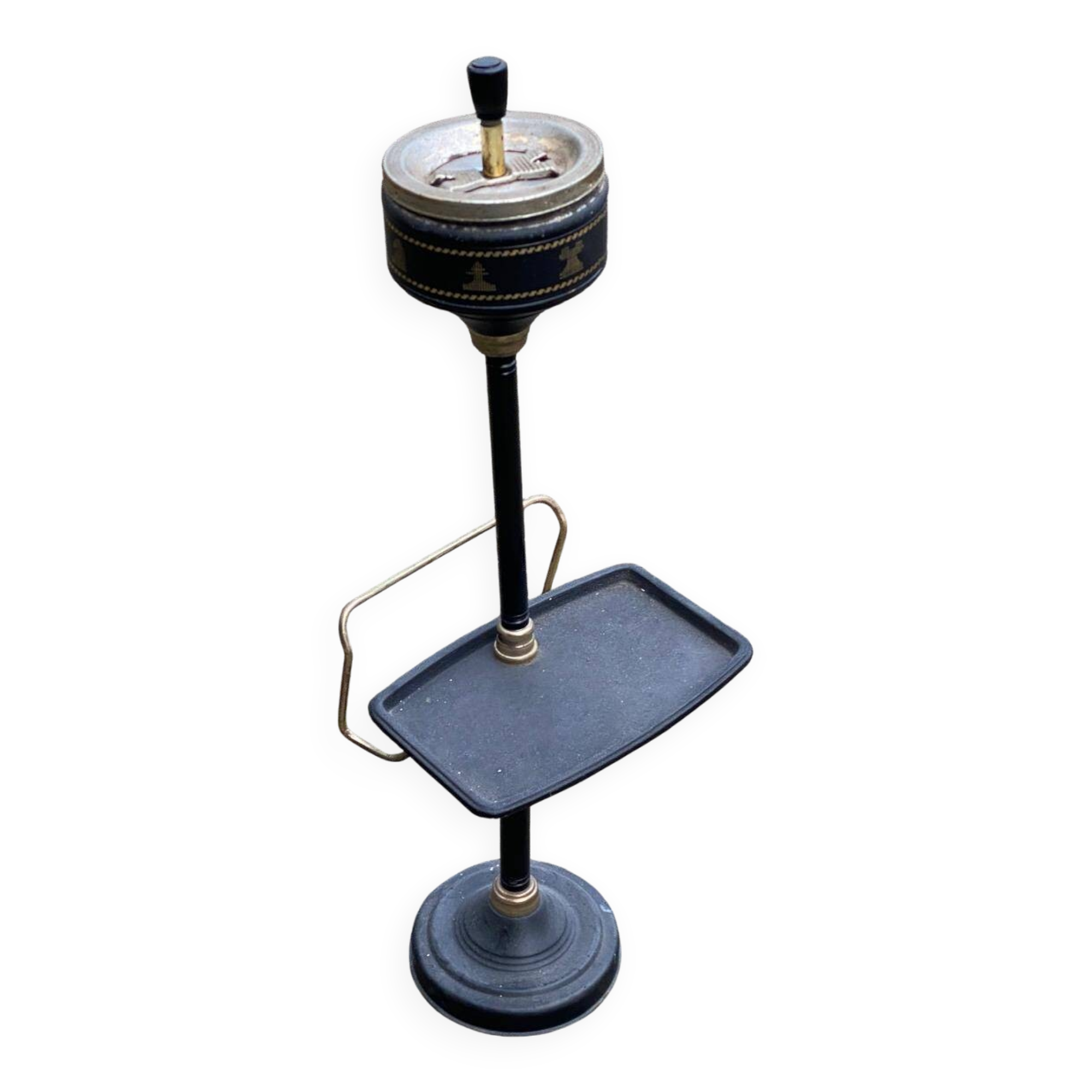 Vintage ashtray on a stand with a magazine holder from the 1960s.