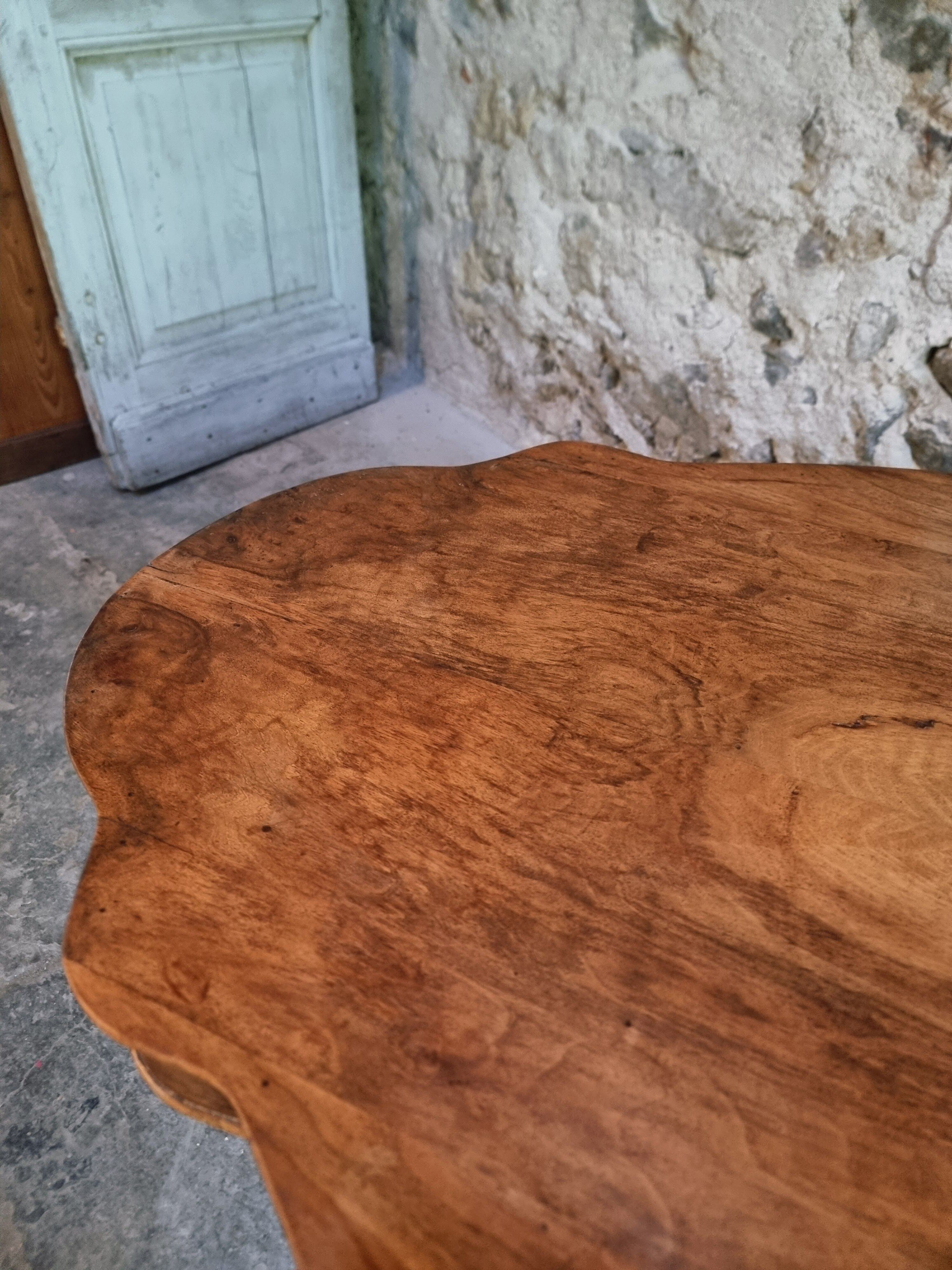 French antique walnut violin table, centre table with drawer, circa 1880–1900.