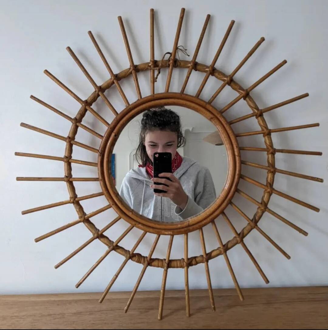 Vintage rattan sun mirror