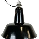 Industrial Black Enamel Factory Lamp with Cast Iron Top, 1950s