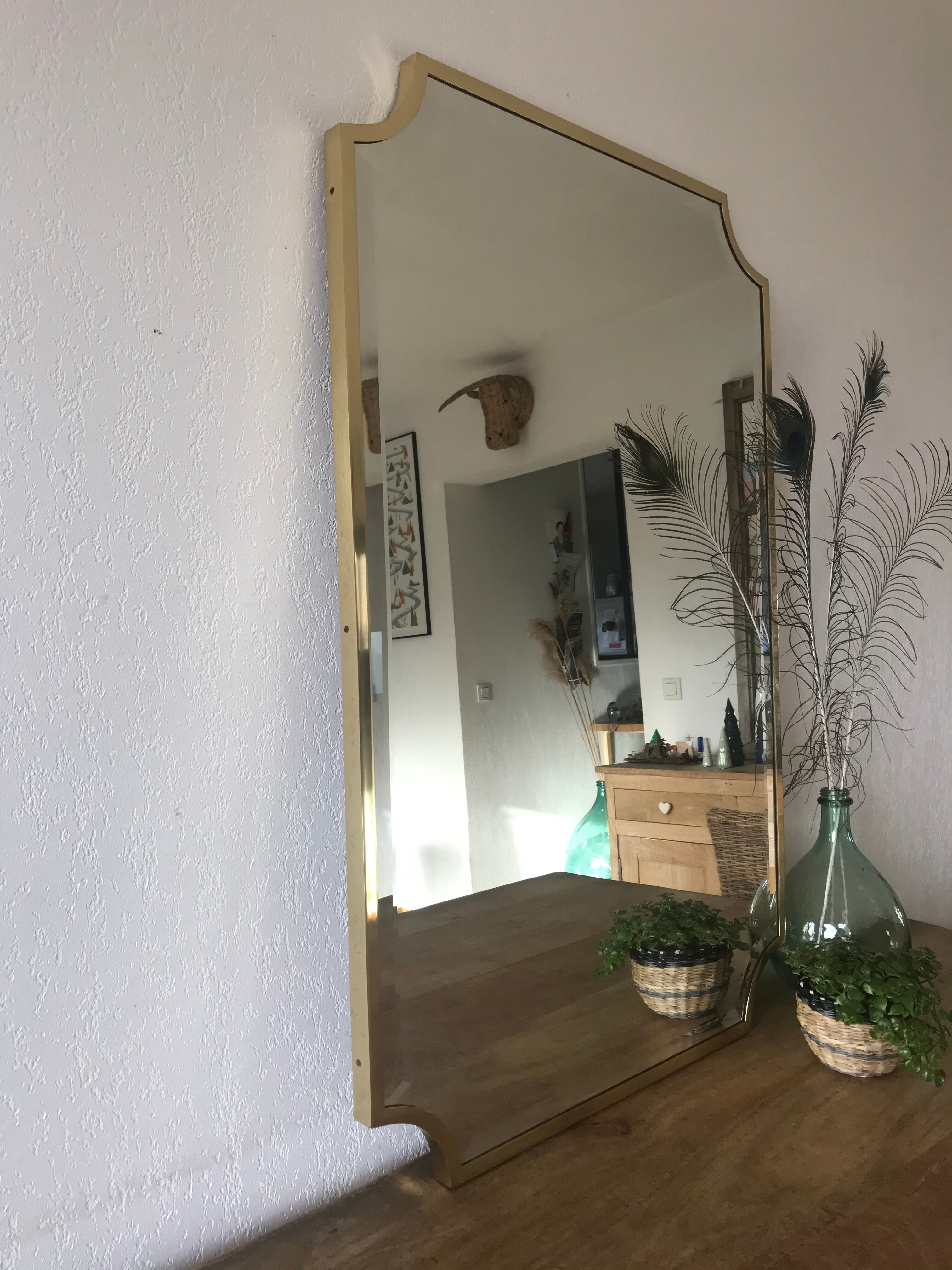 Brass bevelled mirror, Italy, 60s