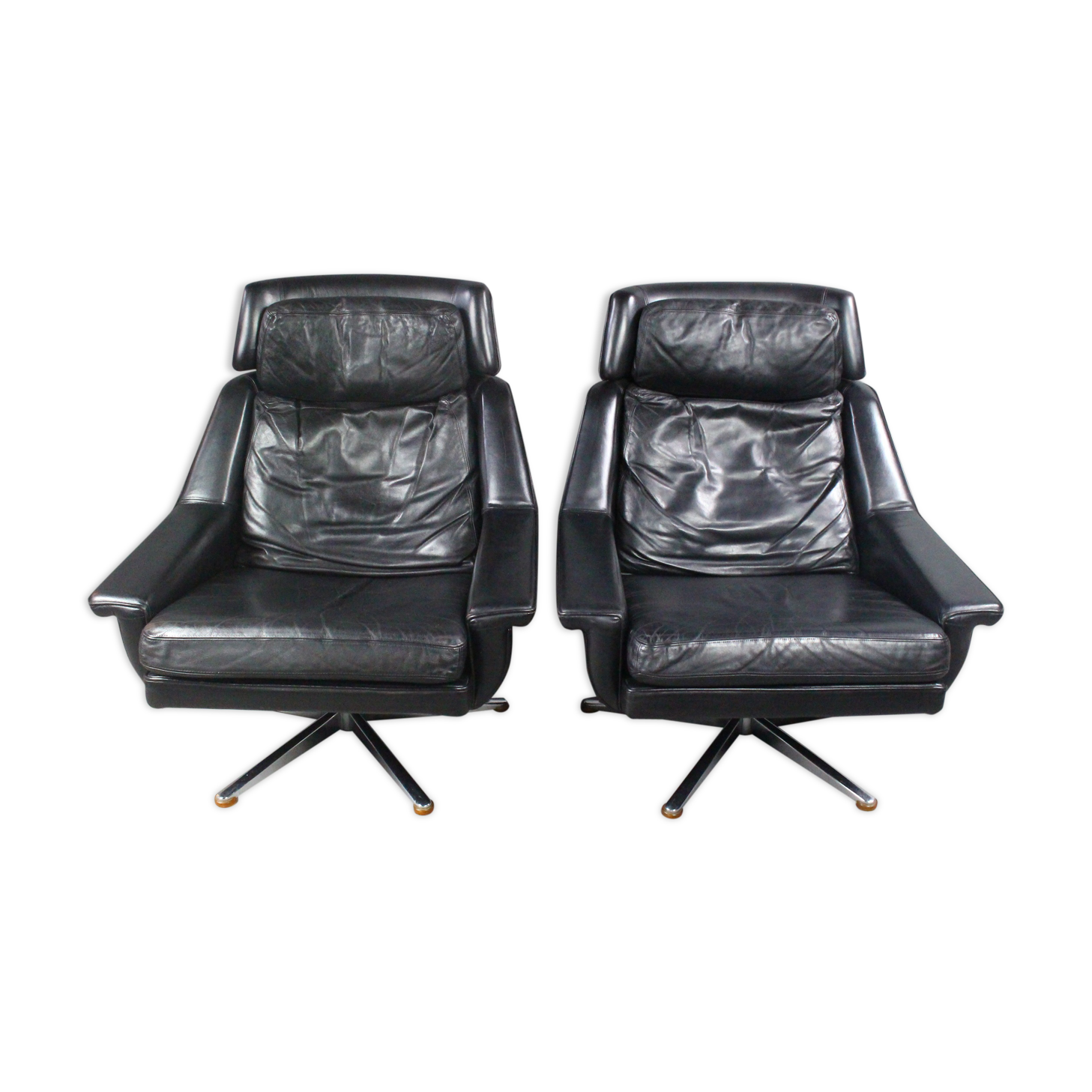 Danish Leather Swivel Lounge Chair by Werner Langenfeld for Esa Møbler, 1960s