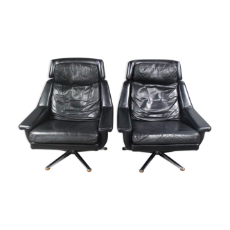 Danish Leather Swivel Lounge Chair by Werner Langenfeld for Esa Møbler, 1960s