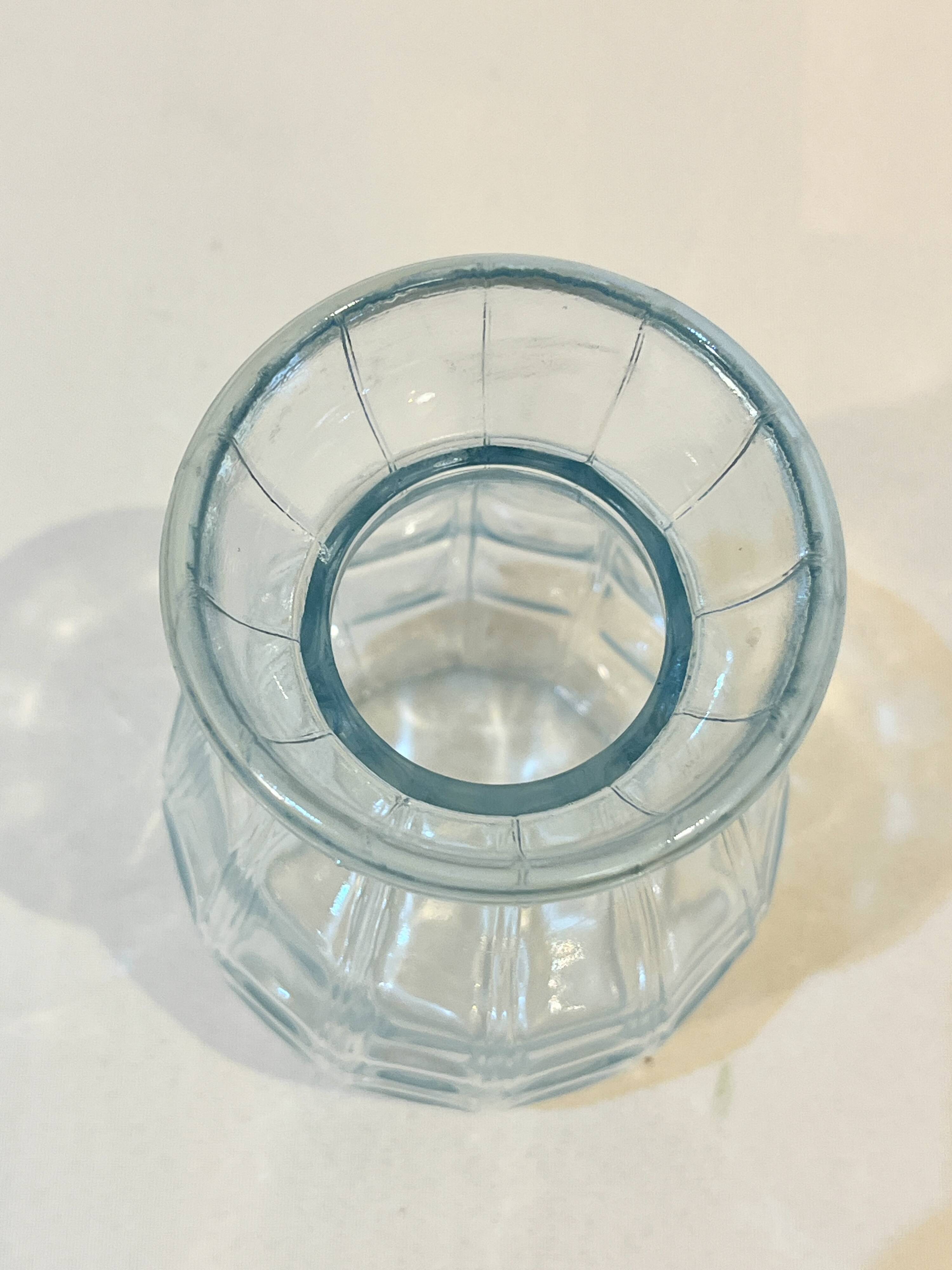 Large French Art Deco Hyacinth Vase in Antique Blue Molded Glass 1930
