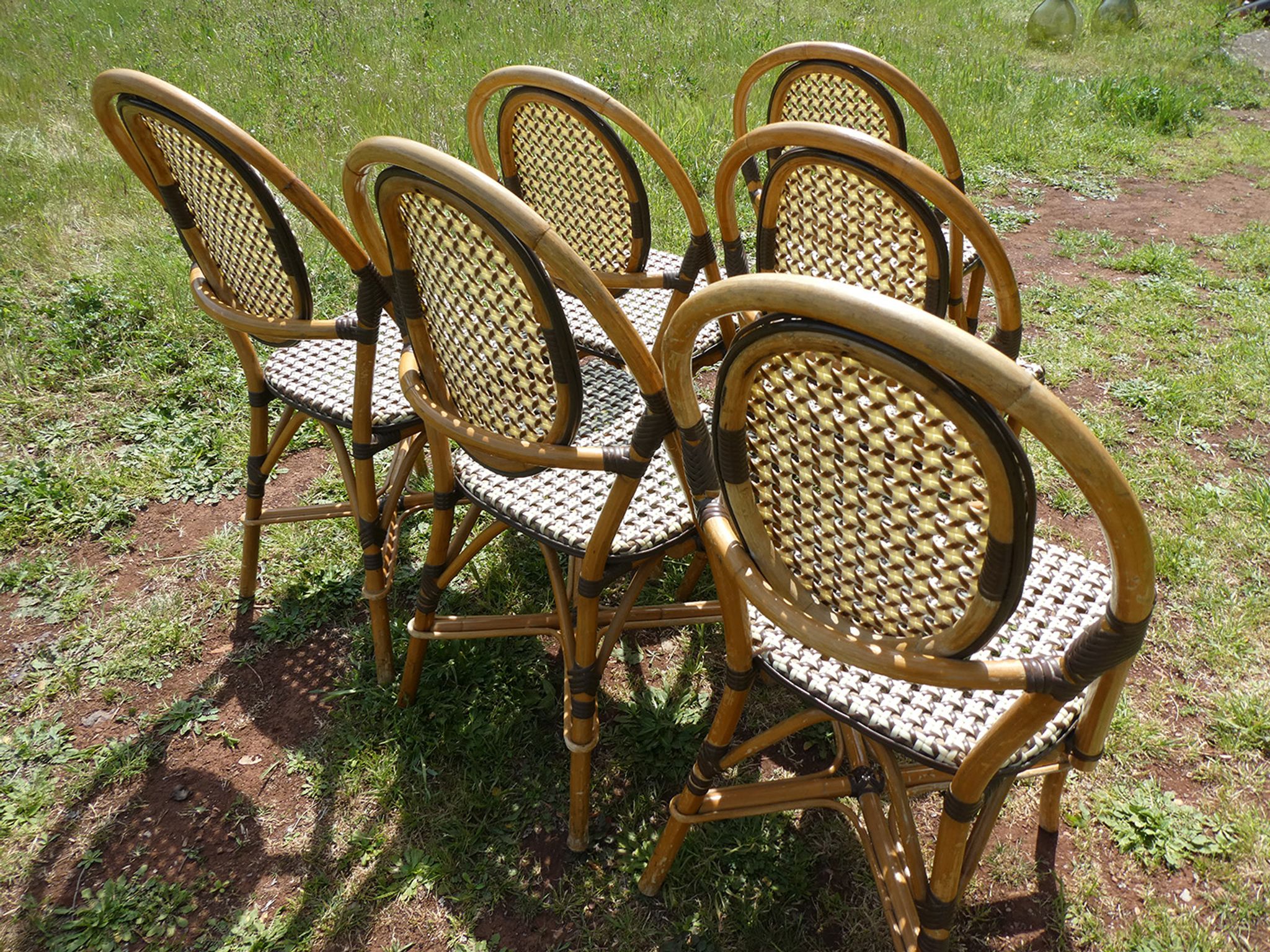 Set of 6 chairs bistro terrace "Parisian" rattan and brown braiding