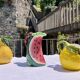 Pitcher in the shape of fruit, pear, slip