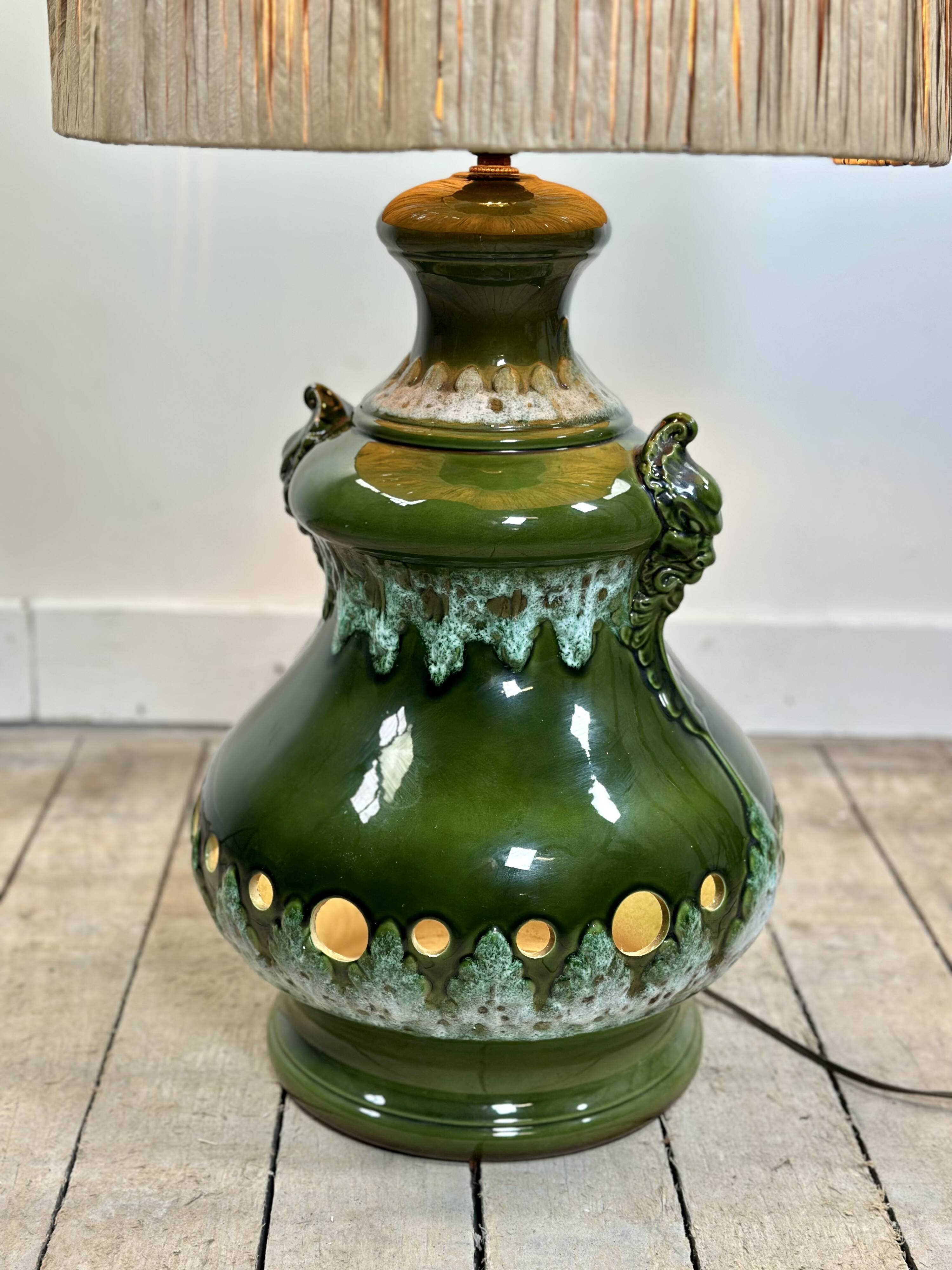 Vintage 1960s shaded green ceramic lamp