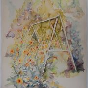 Ecole XXe : Le parc fleuri, aquarelle originale signée
