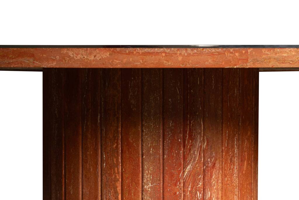 Willy Rizzo. Large table in orange-red travertine. 1970s.