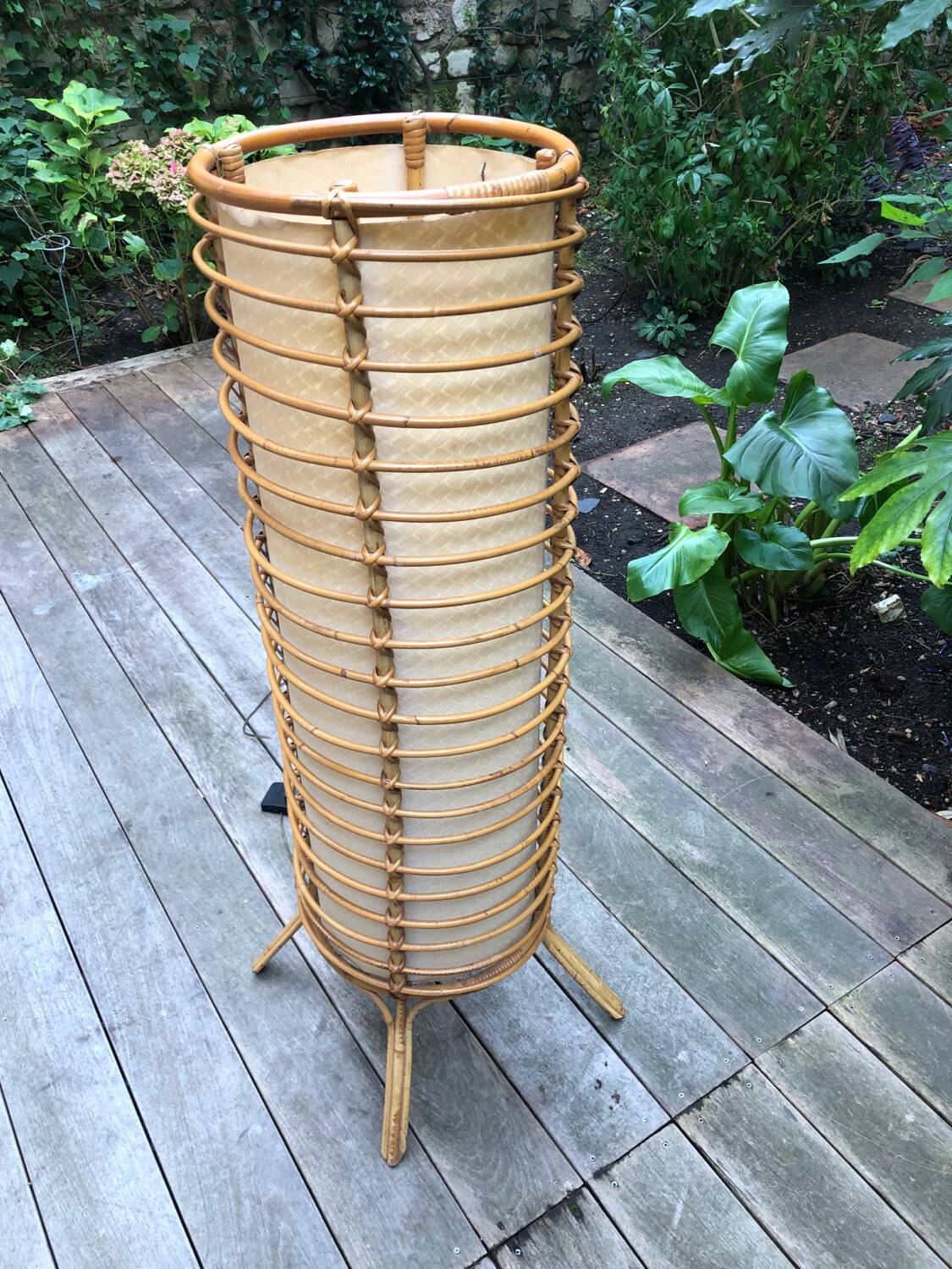 Bamboo, rattan and paper floor lamp from the 60s