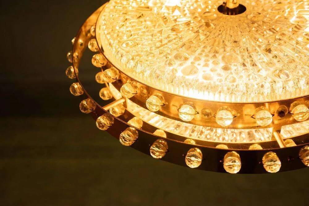 Midmod glass and brass suspension, Orrefors Sweden