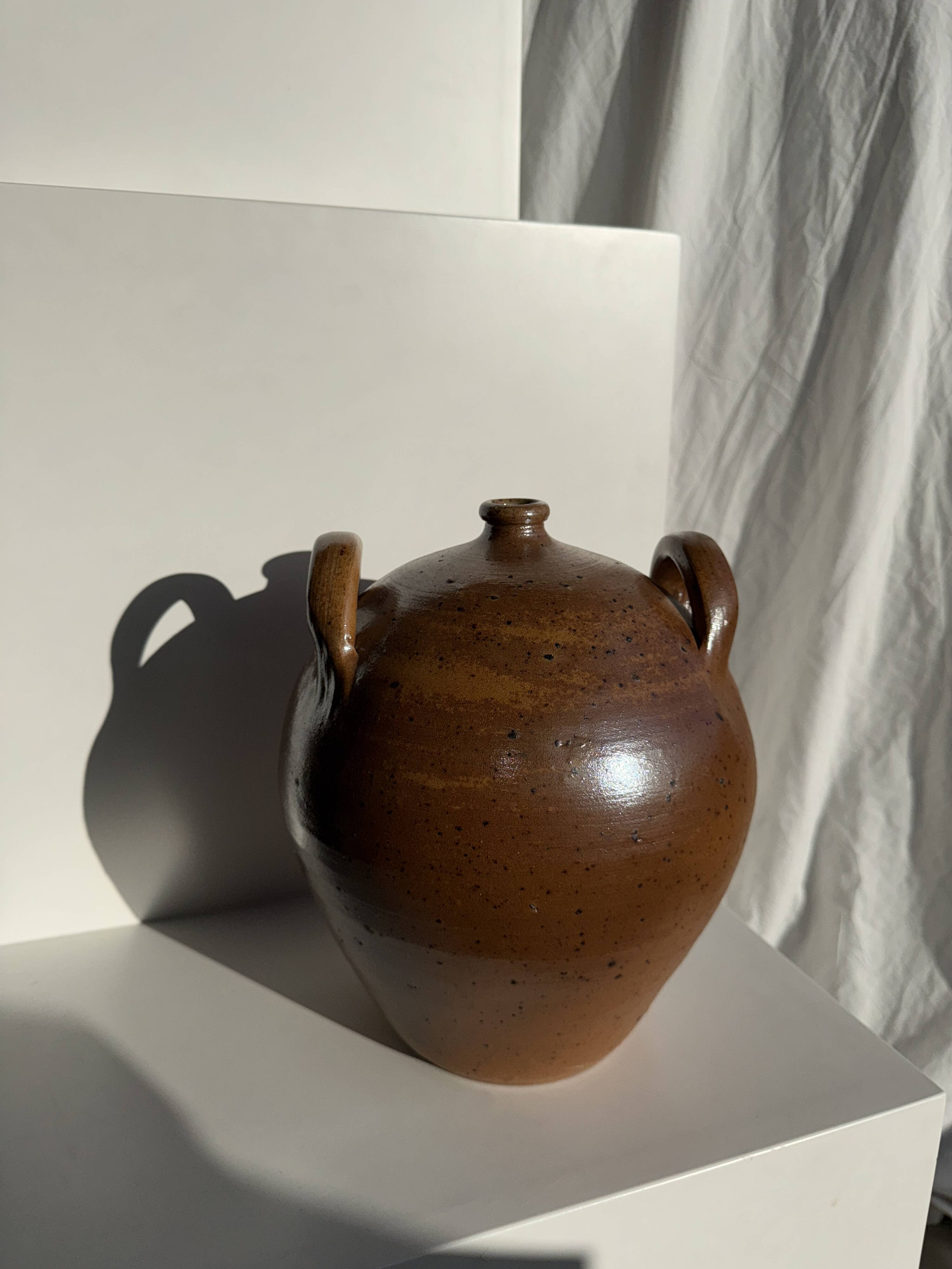 Large round stoneware jar