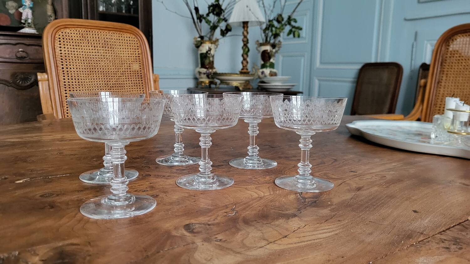 6 Crystal champagne glasses