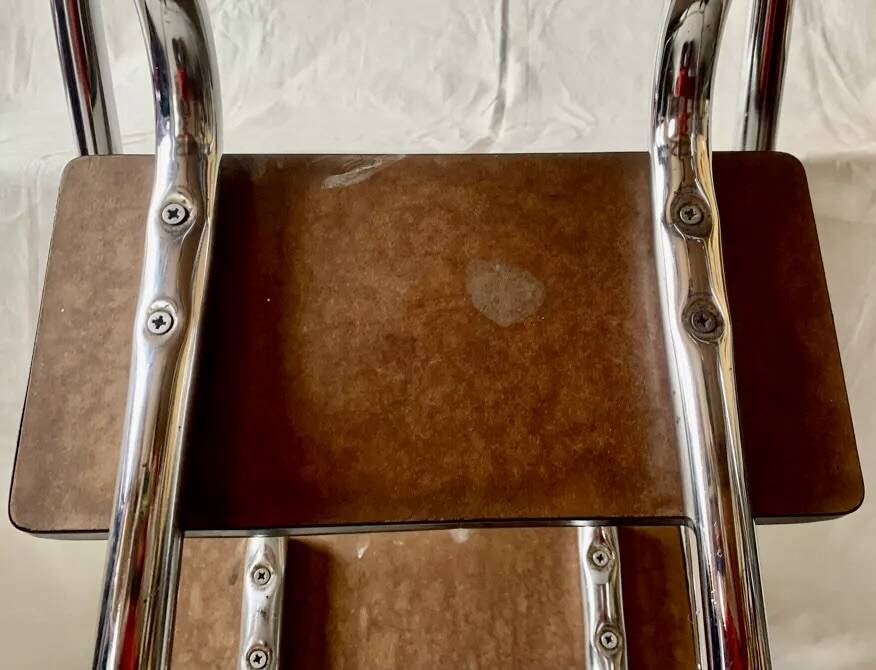 Vintage stepladder in Formica, wood and chromed metal