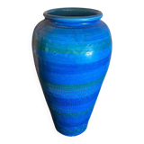 Antique ALDO LONDI vase for Bitossi, Chiseled Ceramic, Blue, Rimini Series
