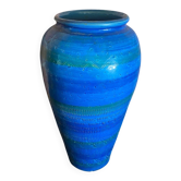 Antique ALDO LONDI vase for Bitossi, Chiseled Ceramic, Blue, Rimini Series