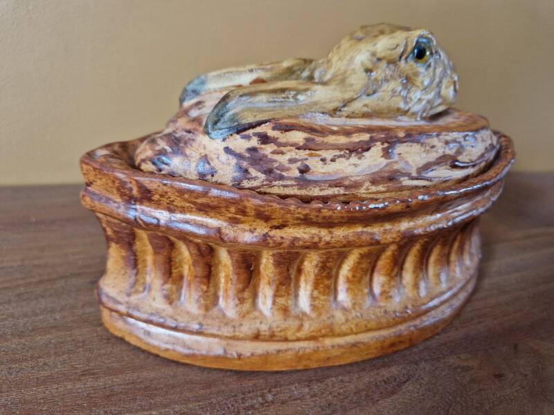 Pillivuyt porcelain terrine decorated with a hare, glass eyes - 19th century