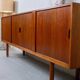 Ejnar Larsen & Aksel Bender sideboard with sliding doors, teak, vintage mid-century Danish design, Næstved Møbelfabrik.