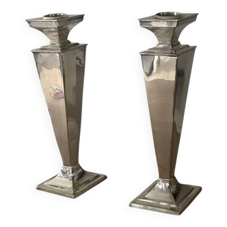 Pair of Art Deco silver-plated candlesticks 38.5cm