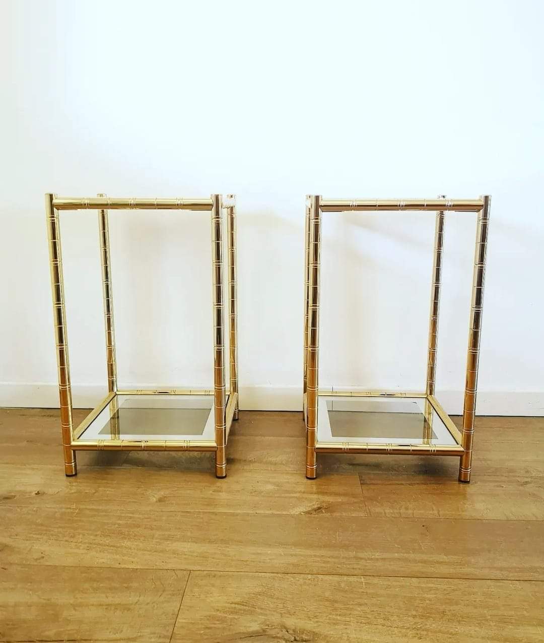 Pair of gold meta harnesses and glass tops