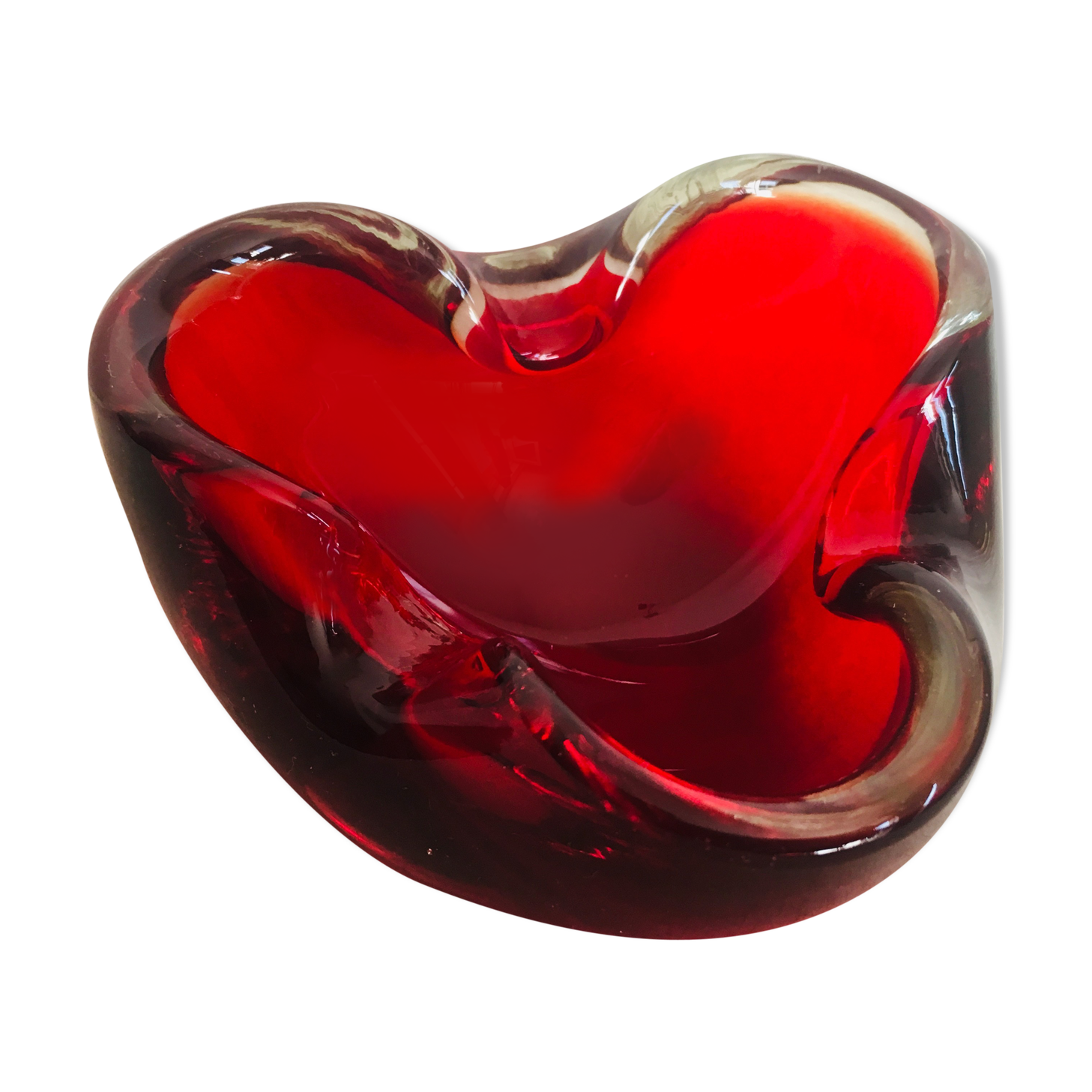 Flaming red Murano glass ashtray