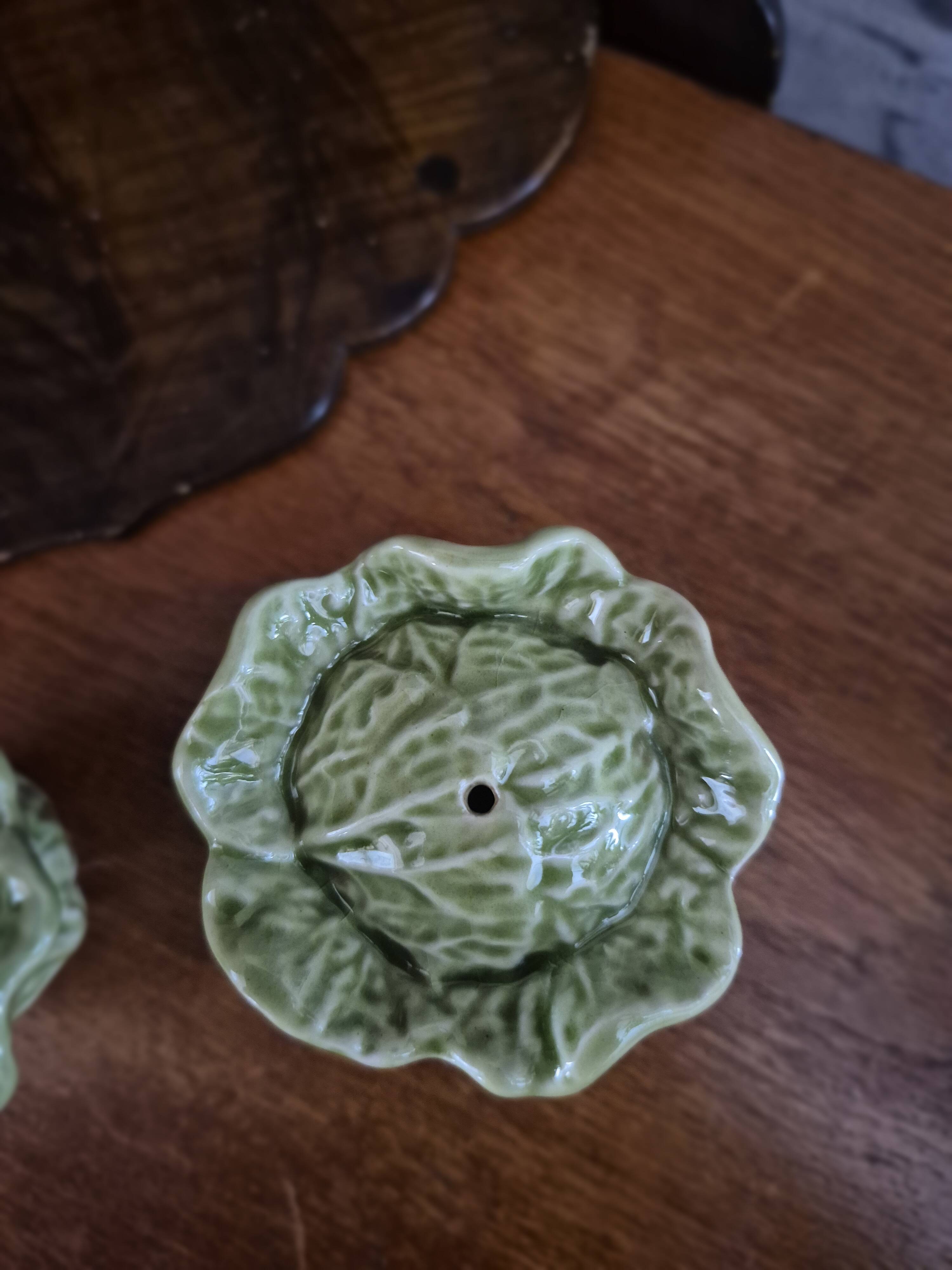 Vintage cabbage barbotine salt and pepper shaker duo