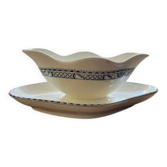 Saucière et plat faïence ancienne Salins - Terre de fer