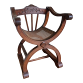 Armchair Curule Dagobert wood and rattan canning