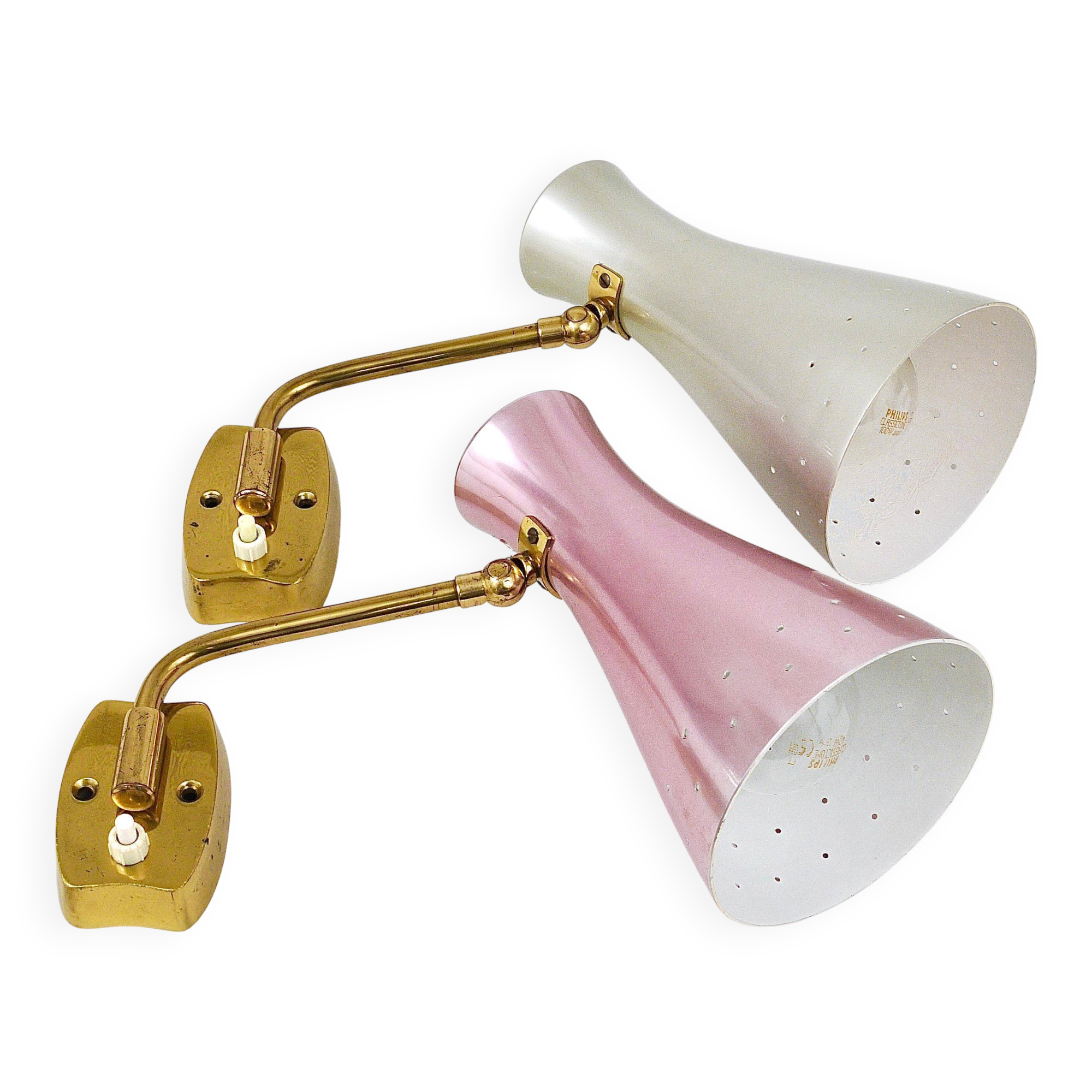 Pair of Articulated Conical Wall Lights in Stilnovo Style, Wall Lamps Italy, 1950s
