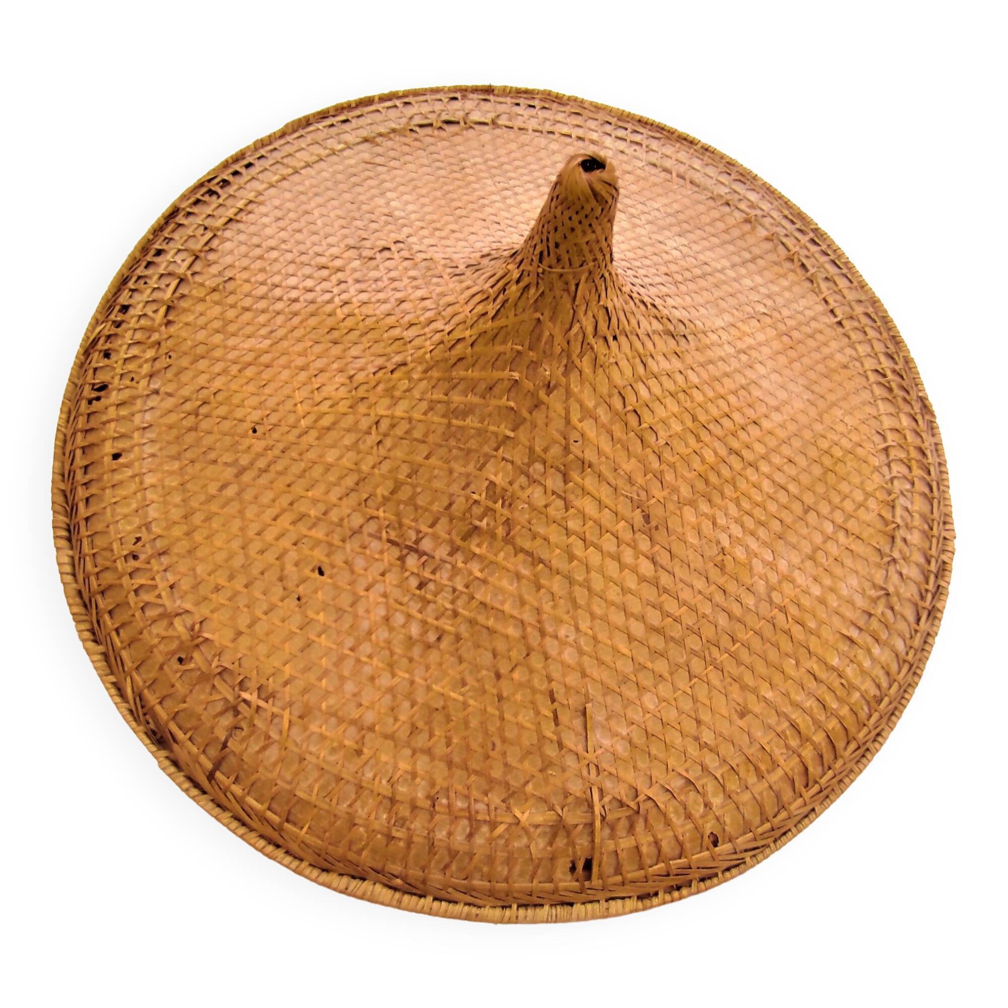 Asian Chinese hat in rattan wicker 60/70s with a diameter of 55 cm