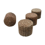 Set of 4 wooden and rope stools