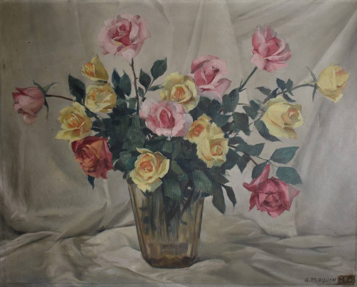 Gaston Ploquin, Roses in a glass vase (circa 1935)