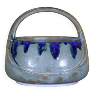Vintage ceramic, glazed ceramic basket, small basket with handle, collection