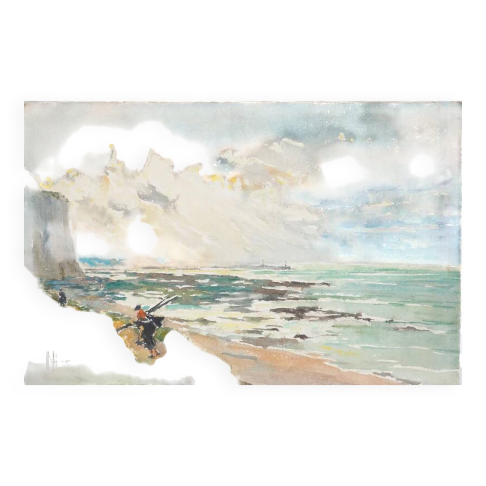 René LEVERD: Play of light on the sea, original signed watercolor