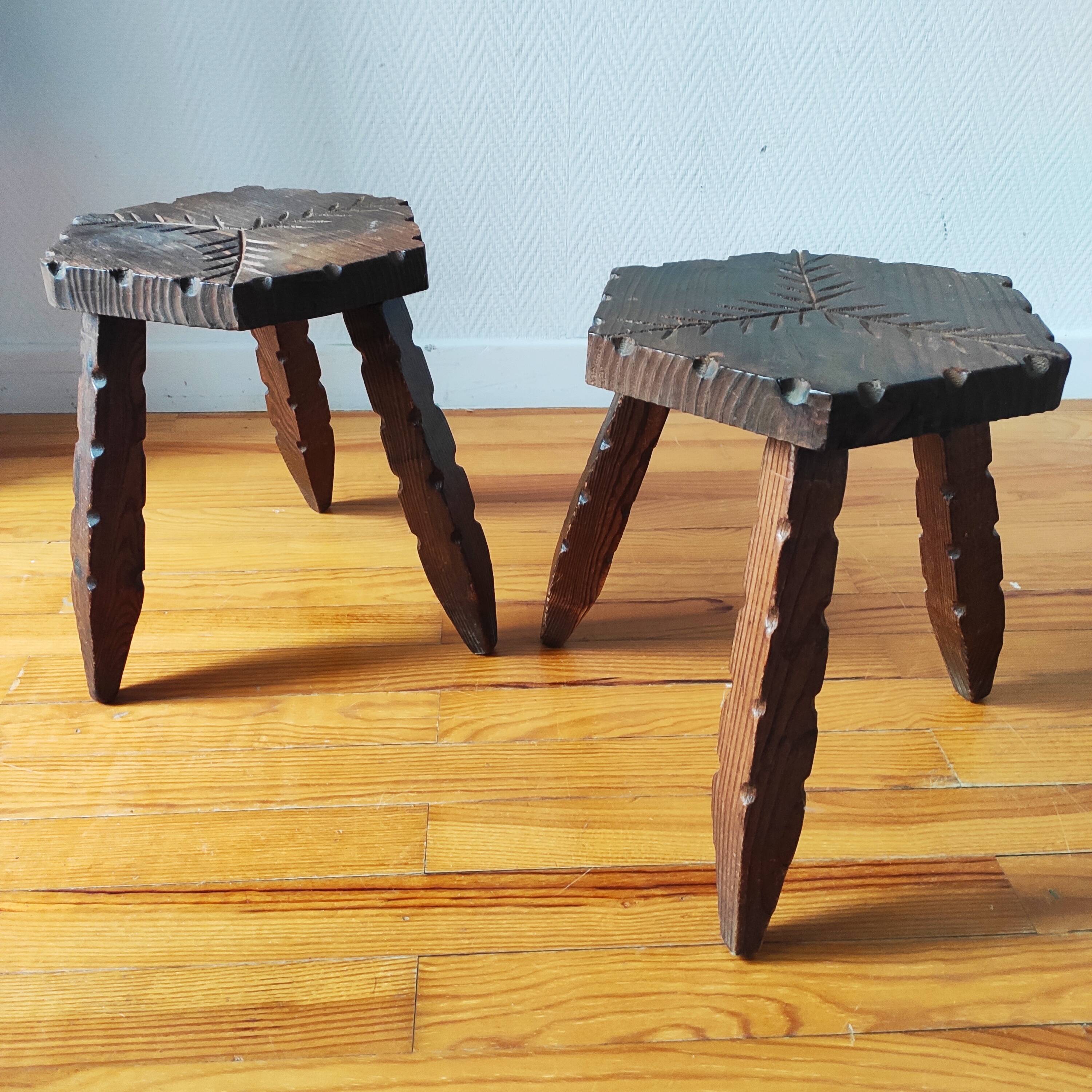 Pair of brutalist tripod stools 1955/60