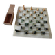 Onyx chessboard and complete wooden chess set.