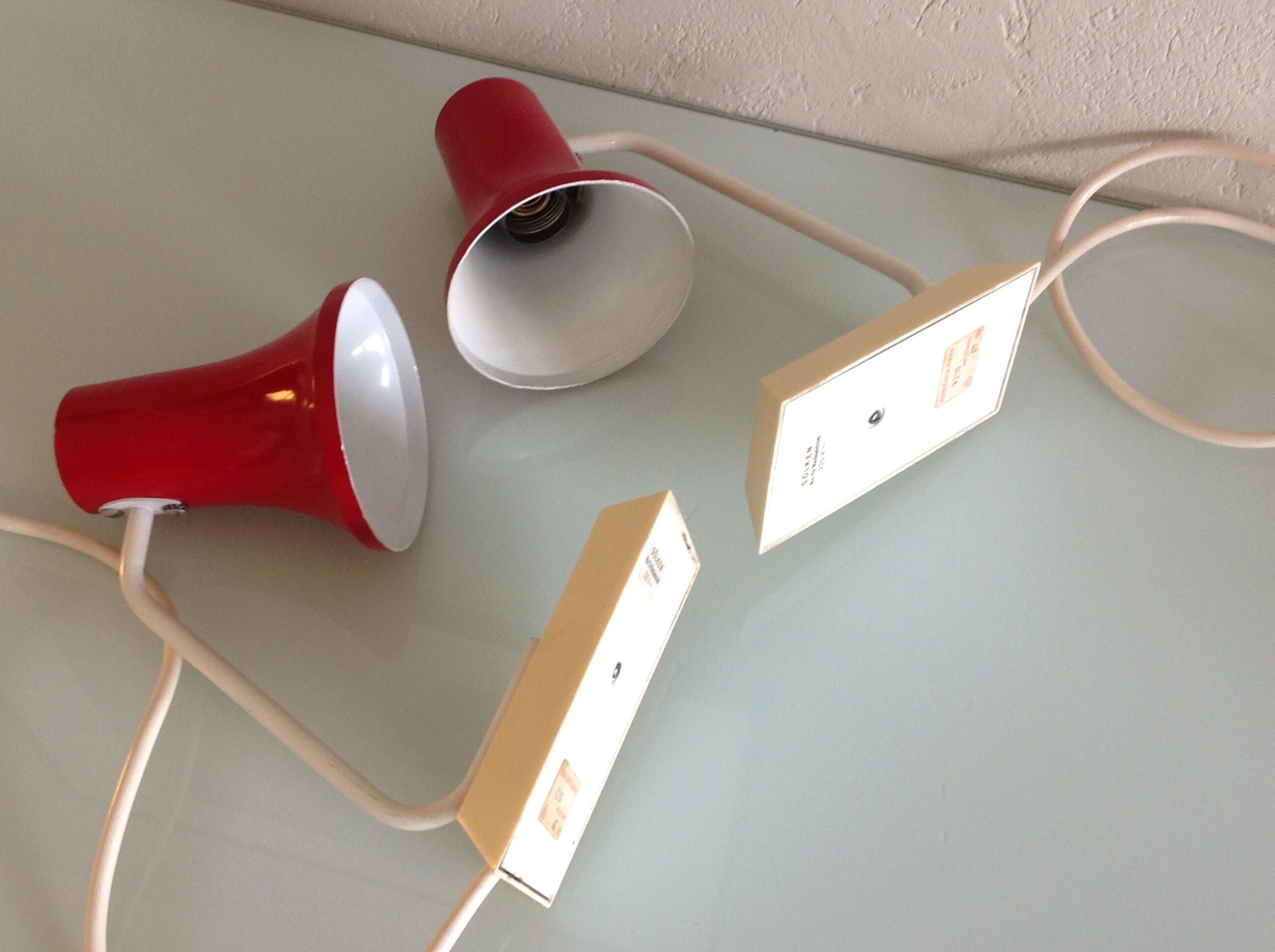 Pair of red and white bedside lamps 60